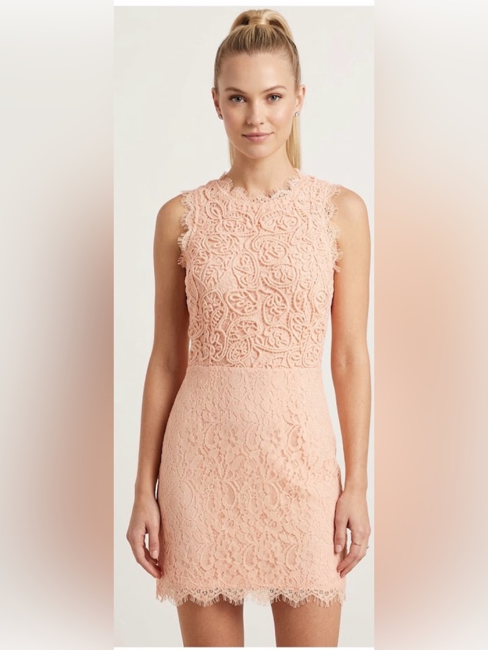 Design Lab Lord & Taylor Peach Pink Lace Sleeveless Mini Dress Size M